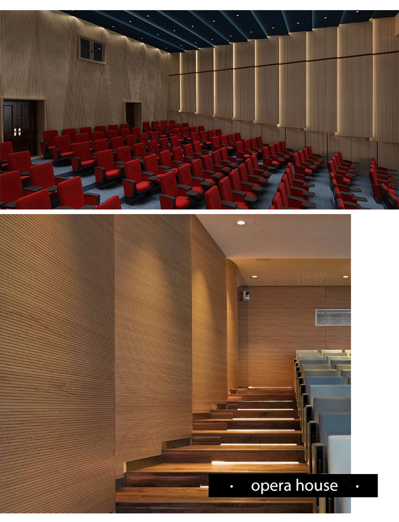 Grooved wood acoustic panel for opera house